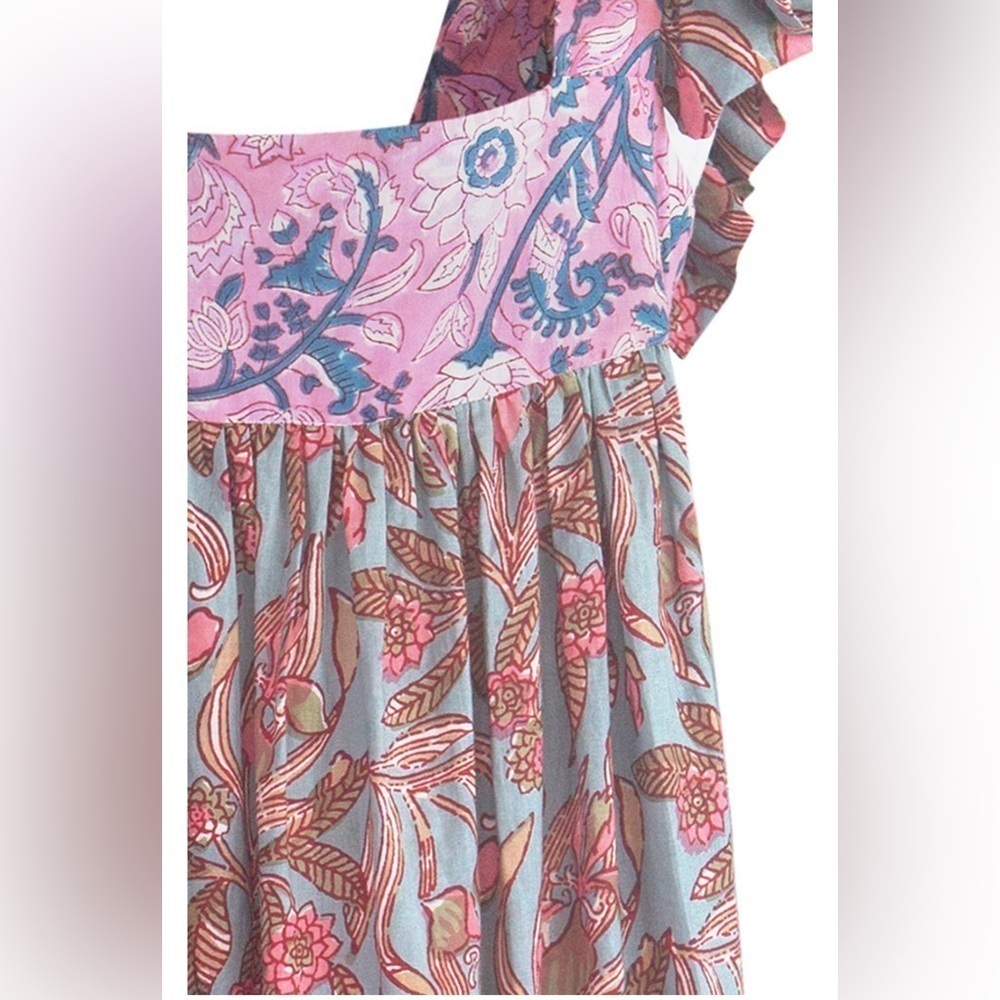 ALIX OF BOHEMIA Emmaline Patchwork Printed Ruffled Cotton Midi Dress Small NWT - Picture 7 of 15